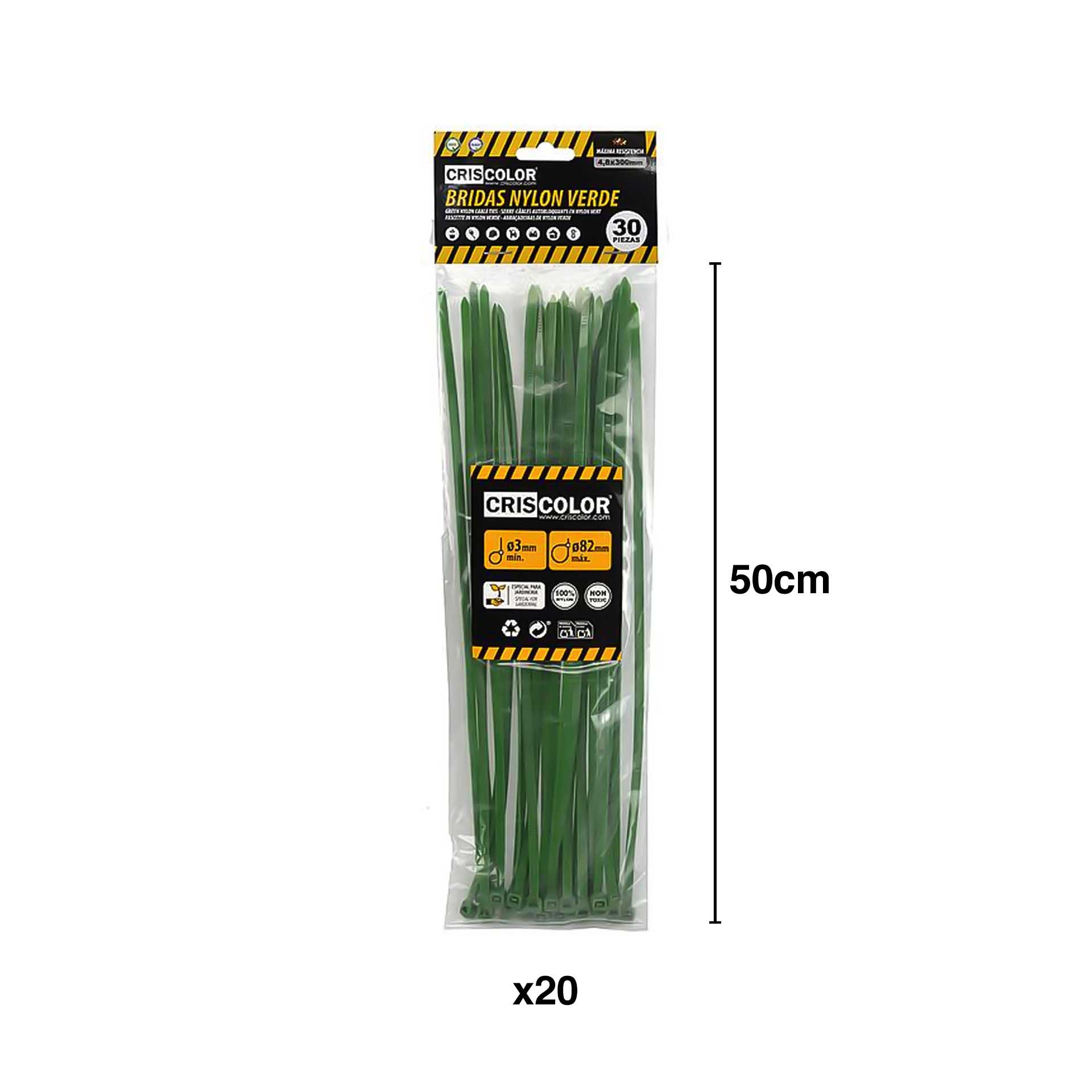 Abraçadeira Nylon Verde 7.2X500mm Pack 20