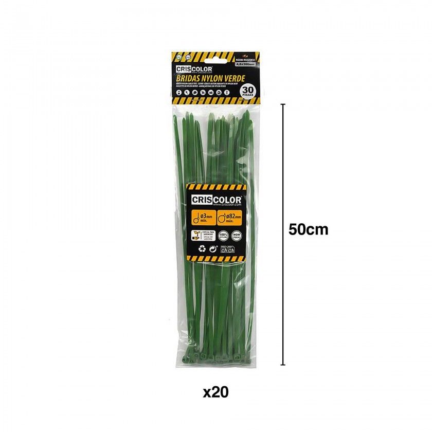 Abraçadeira Nylon Verde 7.2X500mm Pack 20 Abraçadeira Nylon Verde 7.2X500mm Pack 20
