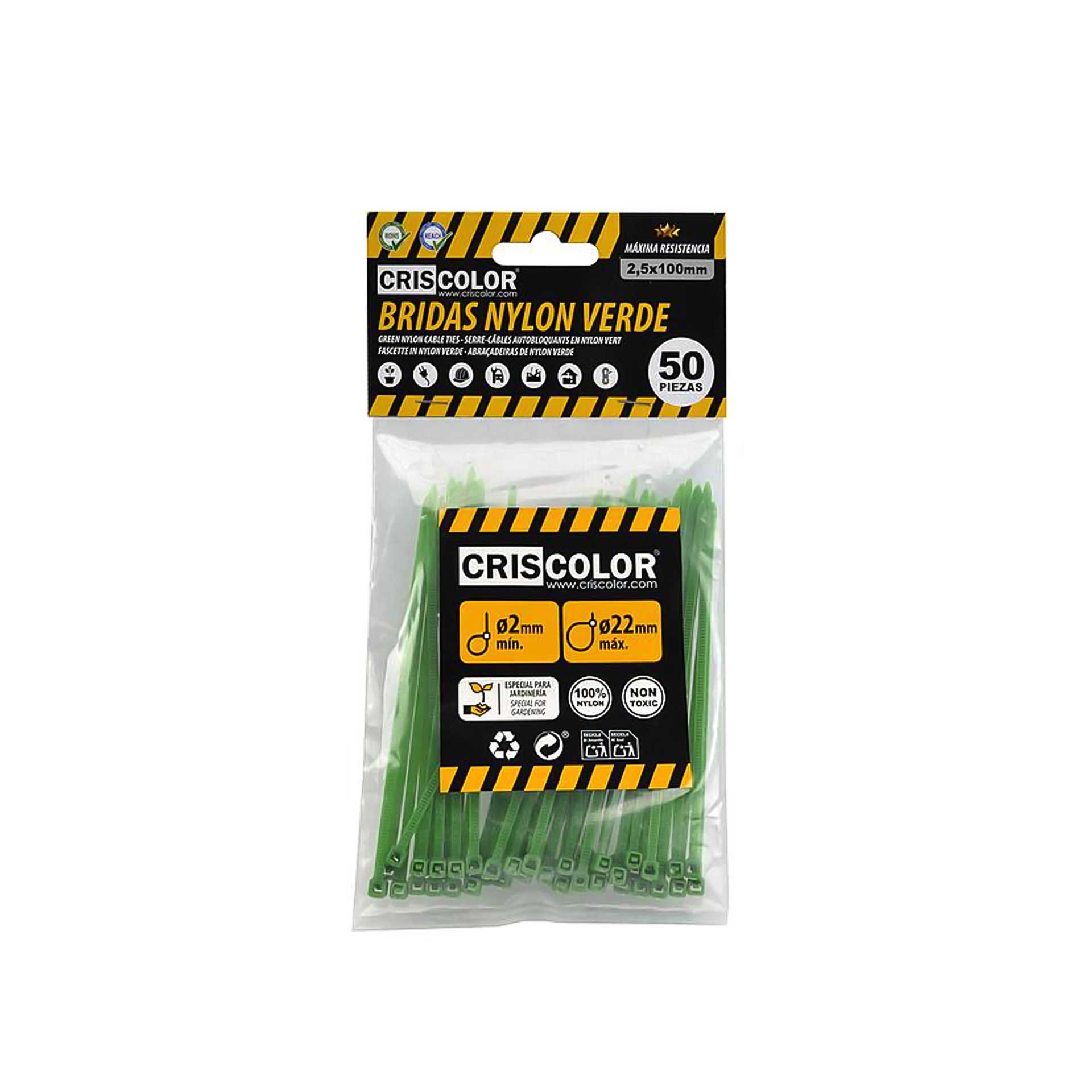 Abraçadeira Nylon Verde 2.5X100mm Pack 50