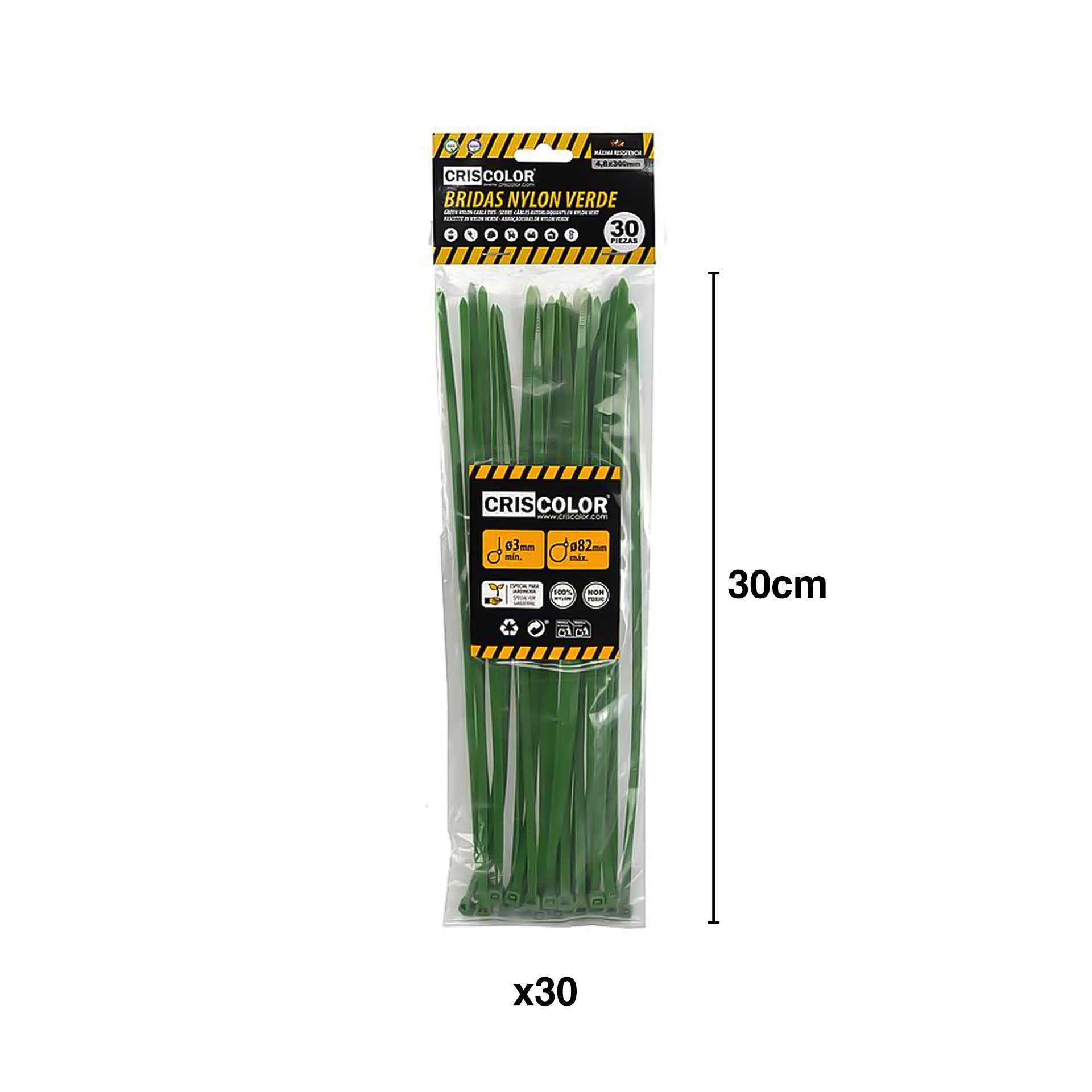 Abraçadeira Nylon Verde 4.8X300mm Pack 30