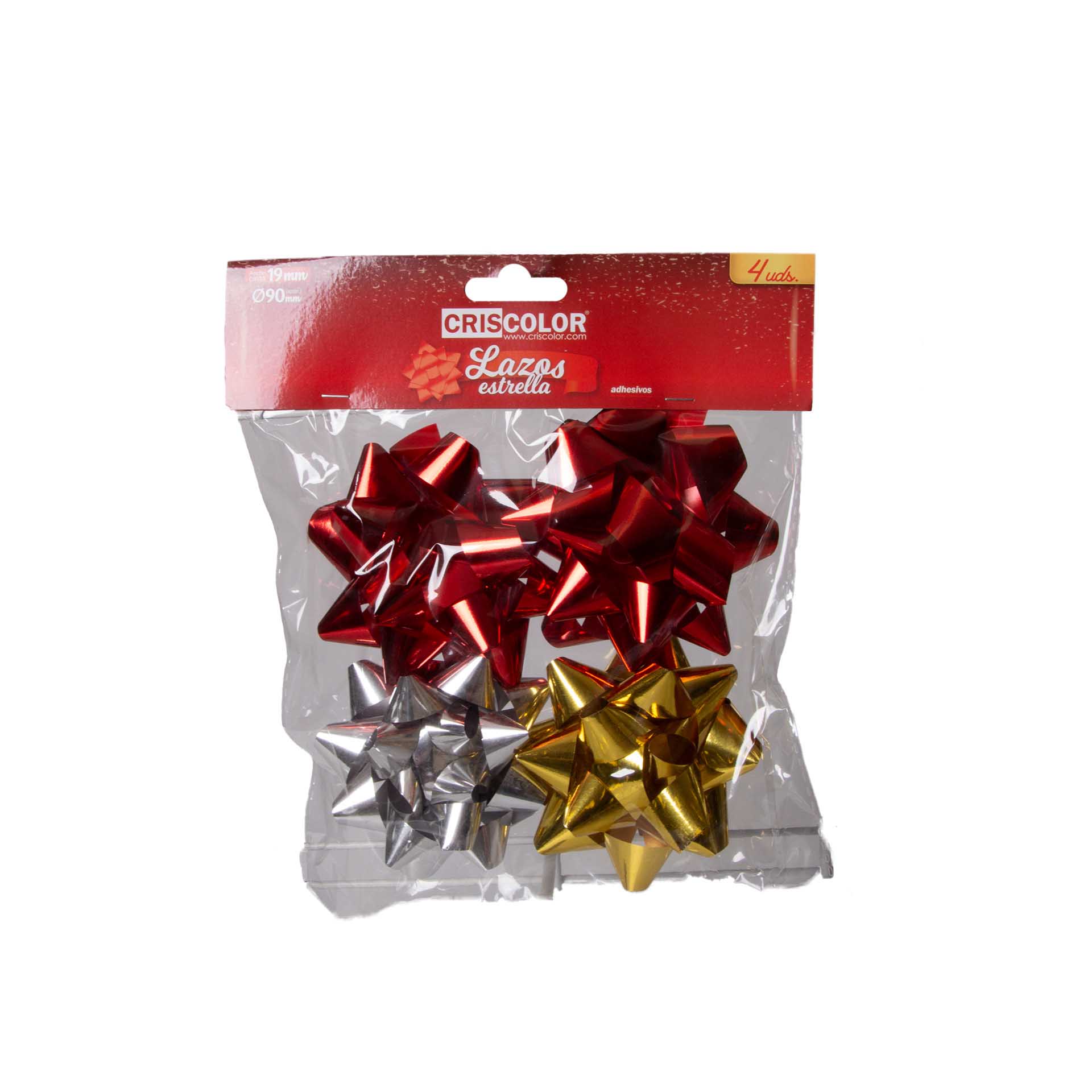 Laço Estrela Metal Vermelho / Ouro / Prata 19mm Pack 4
