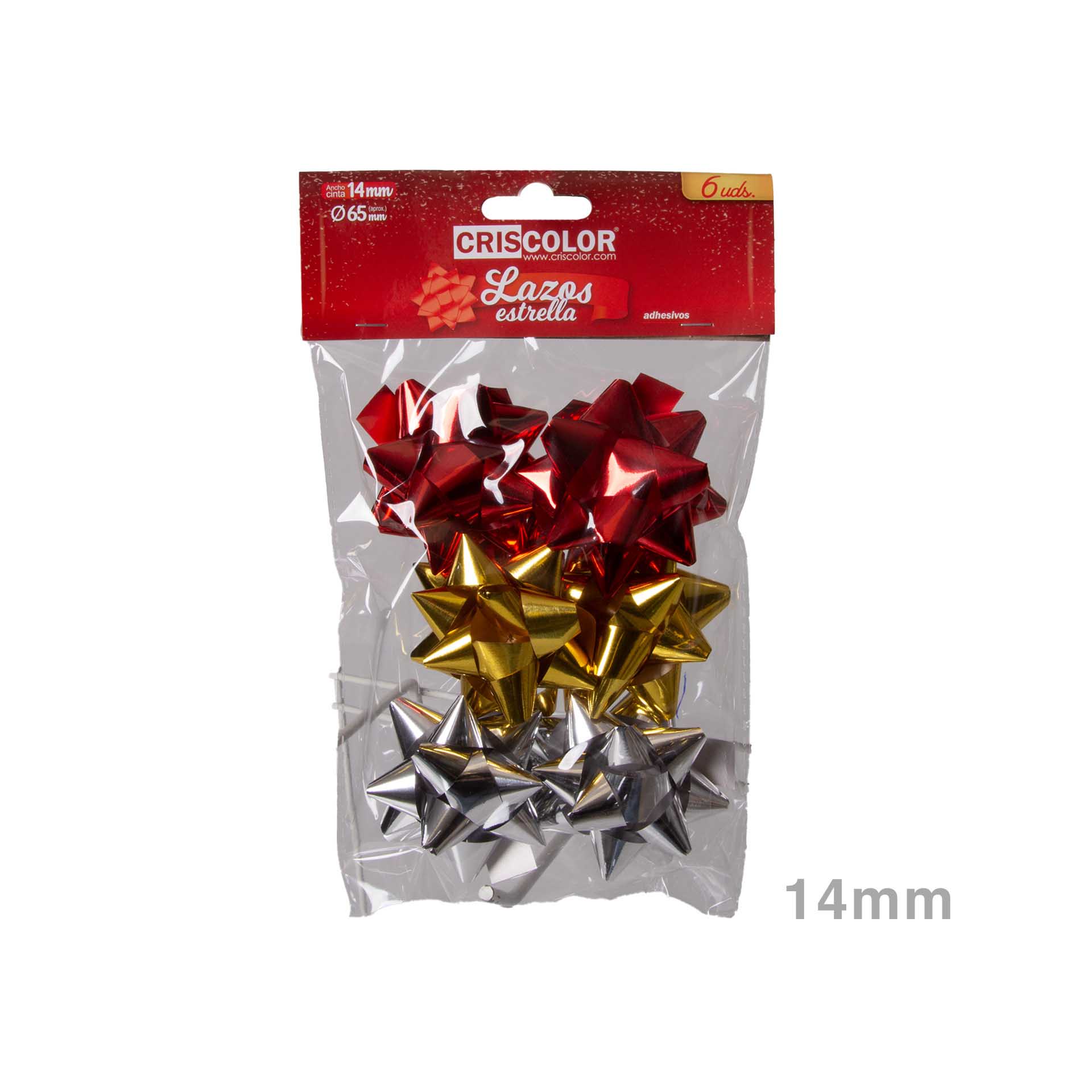 Laço Estrela Metal Vermelho / Ouro / Prata 14mm Pack 6