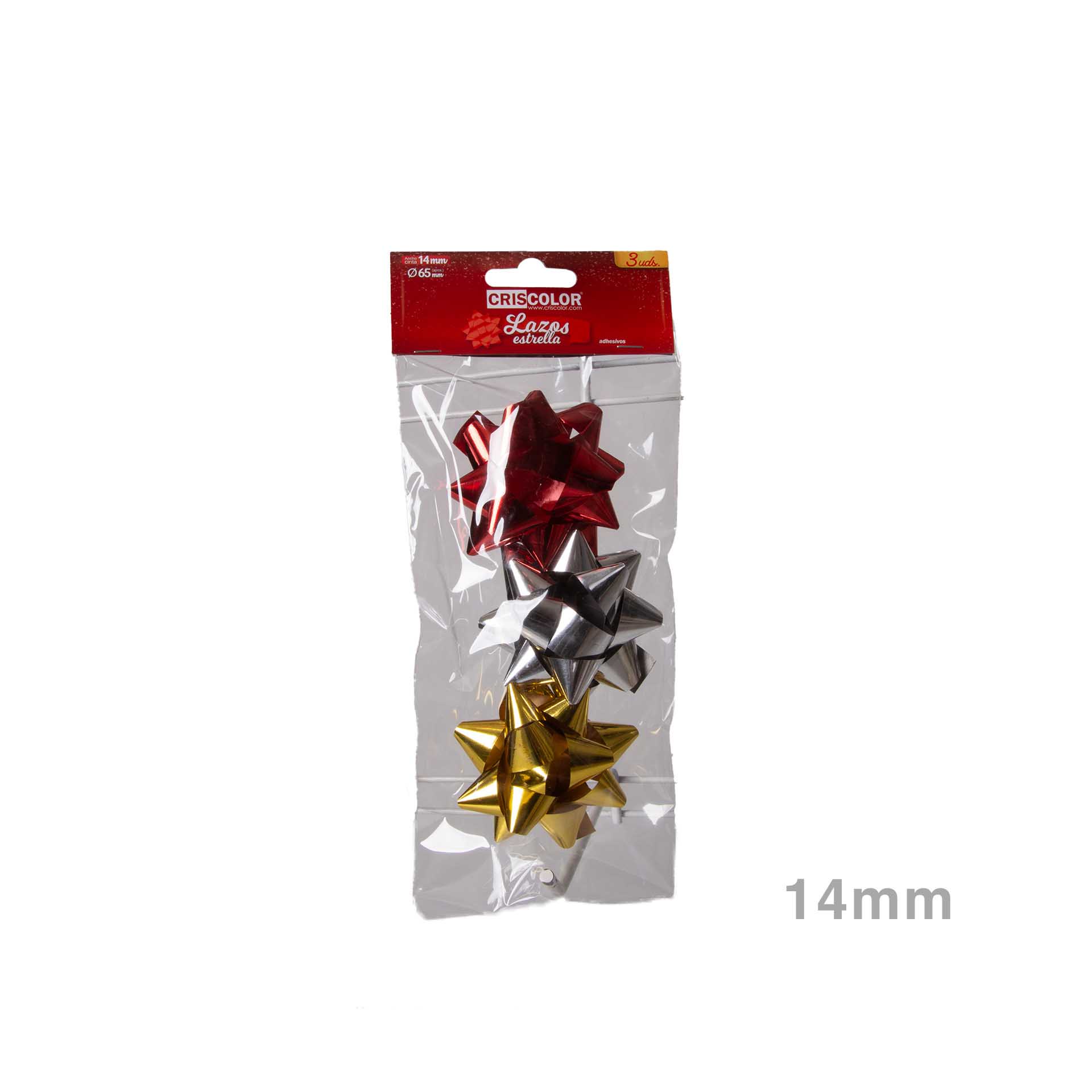 Laço Estrela Metal Vermelho / Ouro / Prata 14mm Pack 3
