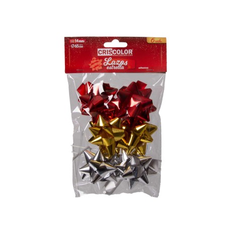 Laço Estrela Metal Vermelho / Ouro / Prata 14mm Pack 6 - Image product