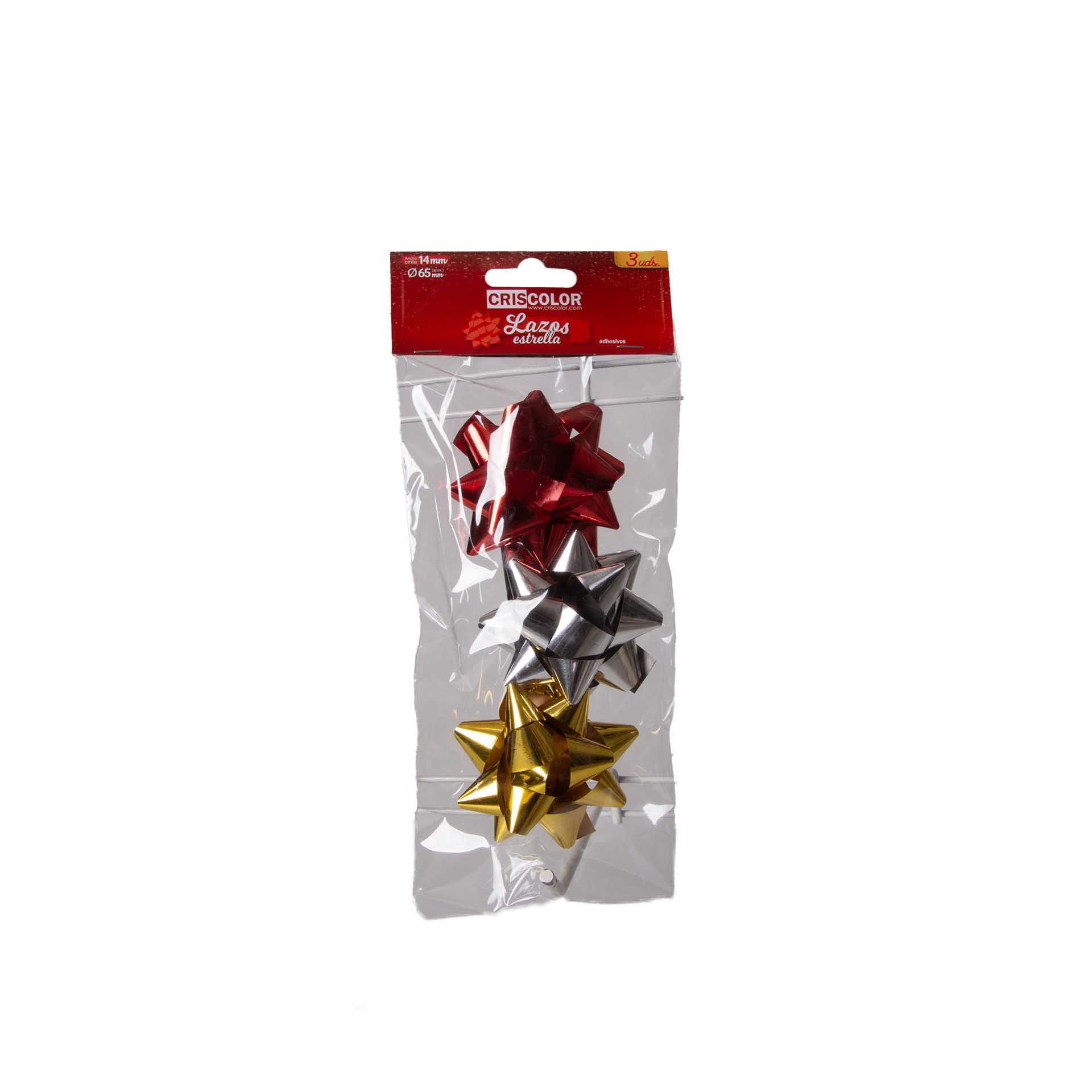 Laço Estrela Metal Vermelho / Ouro / Prata 14mm Pack 3