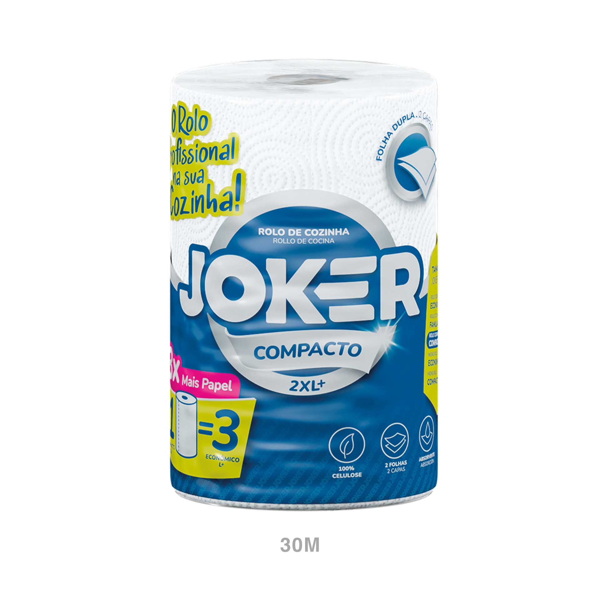 Rolo Cozinha Joker Compacto 1=3 2 Folhas 2XL+ 136 Serviços 30m