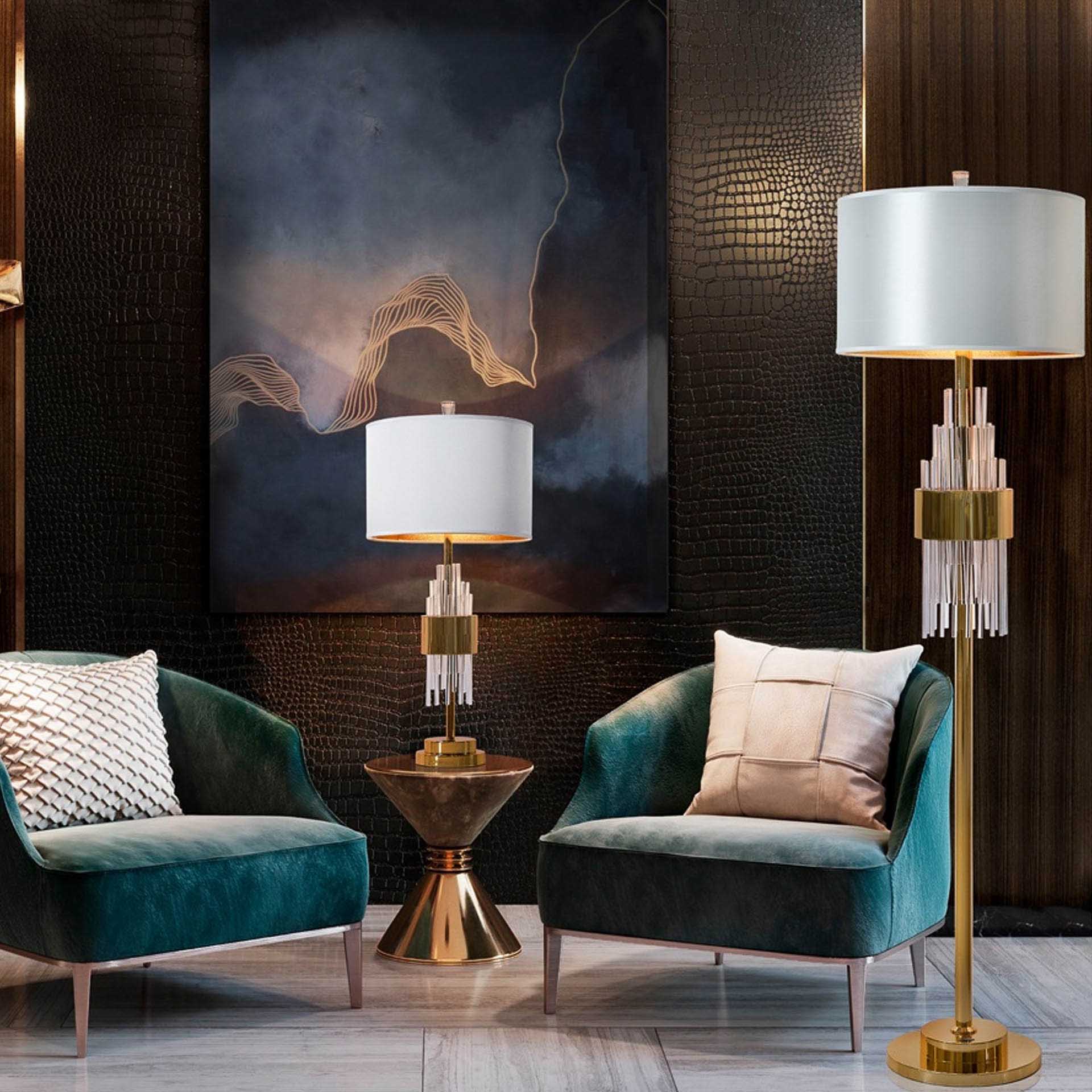 Candeeiro Mesa com Abatjour Oriente Dourado 38X83cm
