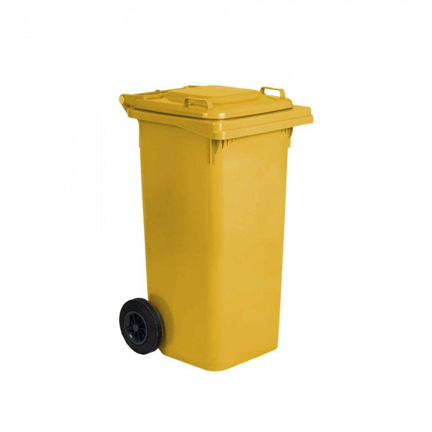 Contentor Lixo Com Rodas Amarelo 120l 55X50X94cm