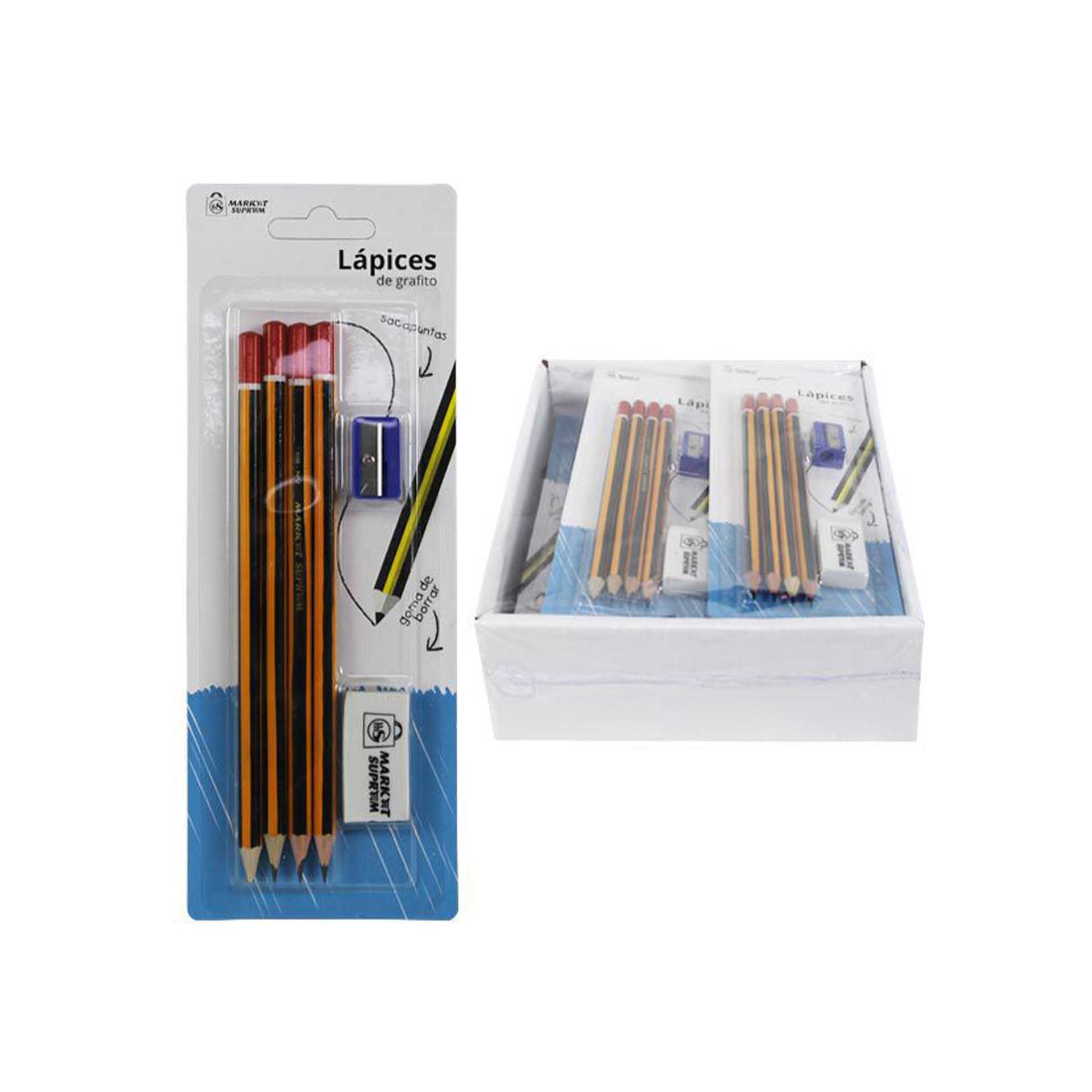 Conjunto 4 Lápis 2HB + Borracha + Afia