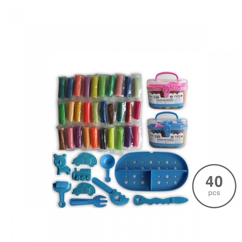 Conjunto Plasticinas + Acessórios 40 Peças 10X12X18cm Conjunto Plasticinas + Acessórios 40 Peças 10X12X18cm