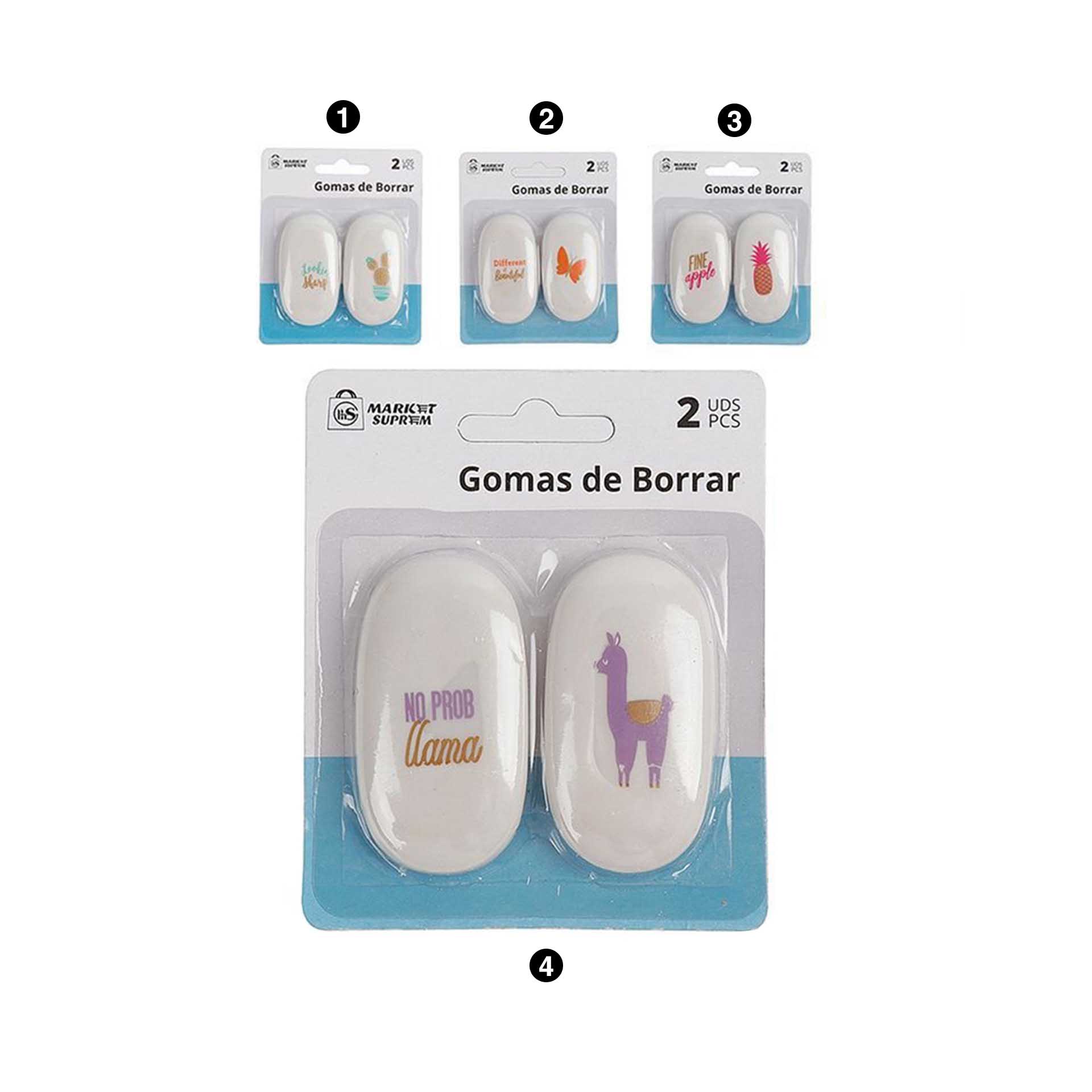Borracha Desenhos 6.5cm Pack 2