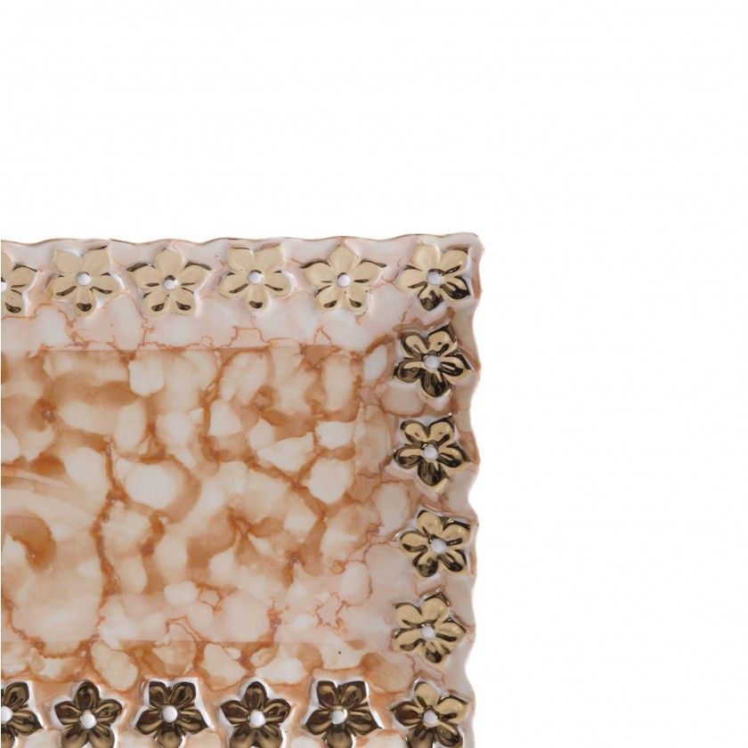 Prato Flores Douradas Retangular 25CM