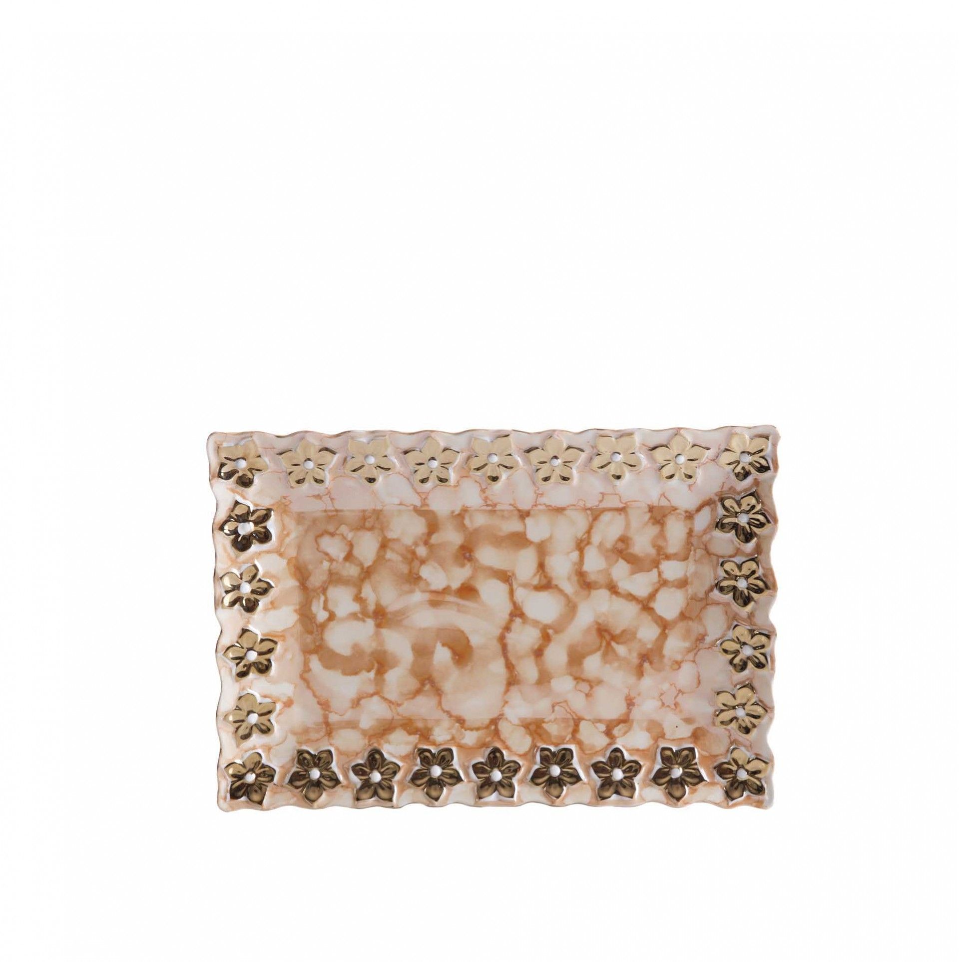 Prato Flores Douradas Retangular 25CM