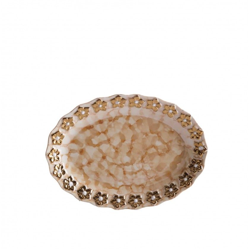 Prato Flores Douradas Oval 25CM