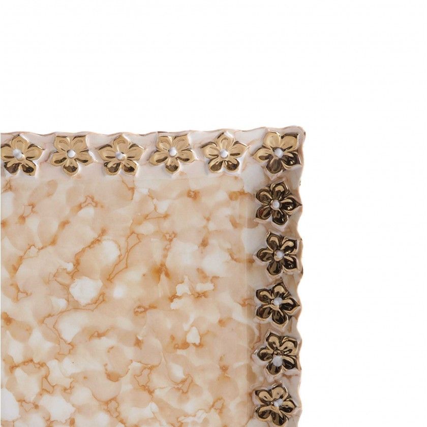 Prato Flores Douradas Quadrado 20X20CM Prato Flores Douradas Quadrado 20X20CM