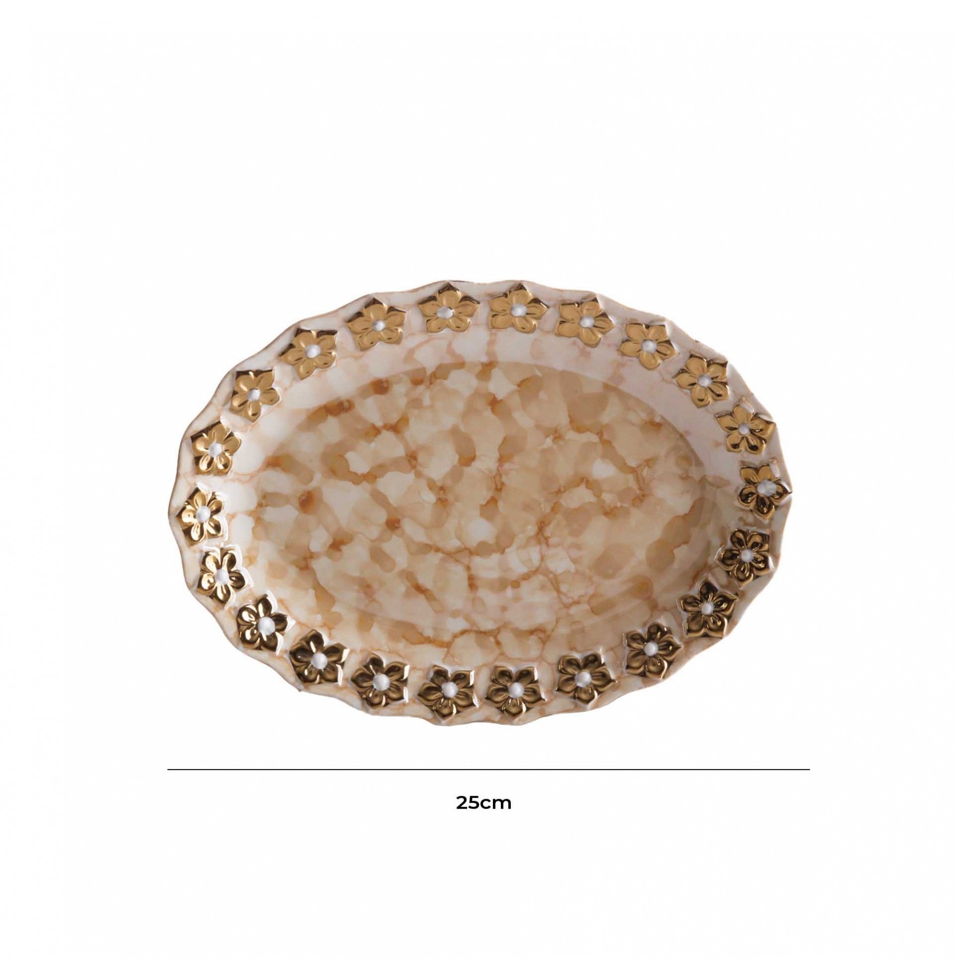 Prato Flores Douradas Oval 25CM