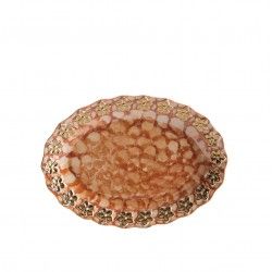 Prato Flores Douradas Oval Castanho 25CM