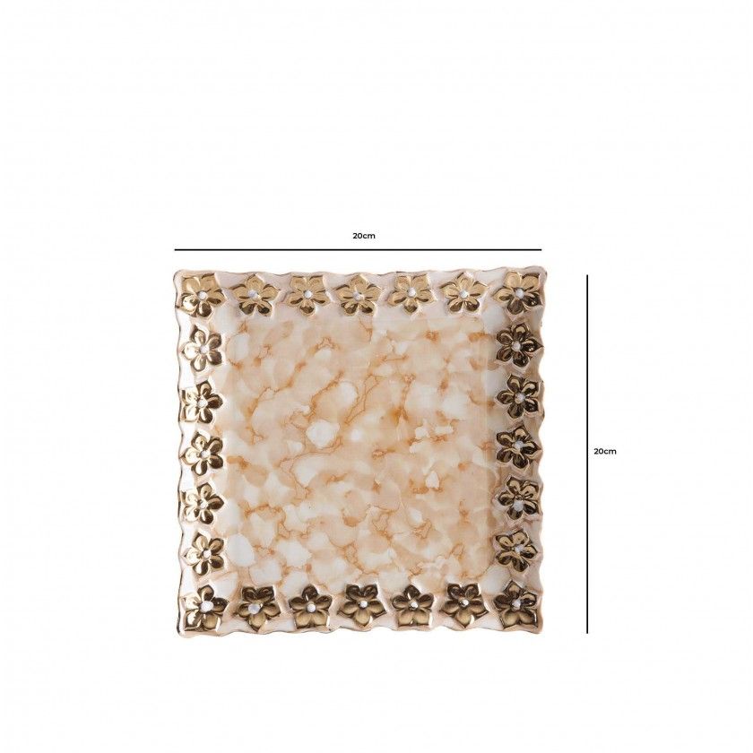 Prato Flores Douradas Quadrado 20X20CM