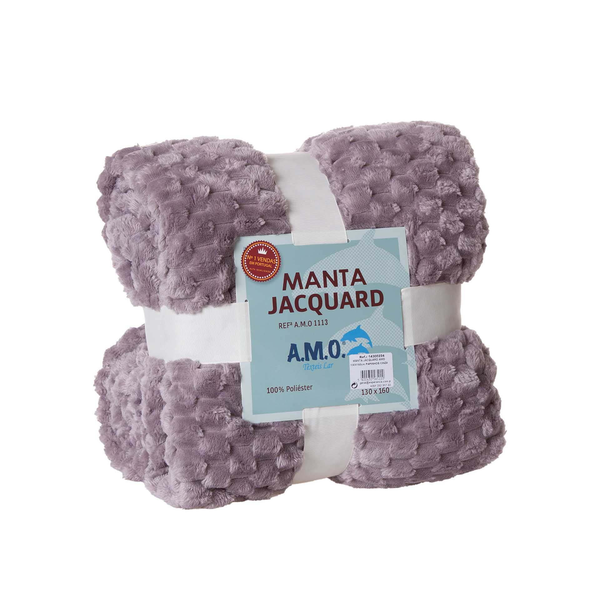 Manta Jacquard Amo Papinhos Cinza 130X160cm