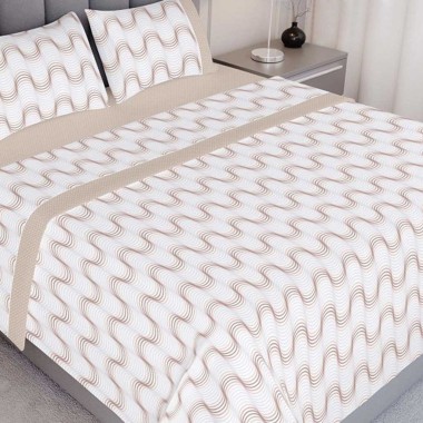 Jogo Cama Algod�o Solteiro Bege Ondas 180X290cm