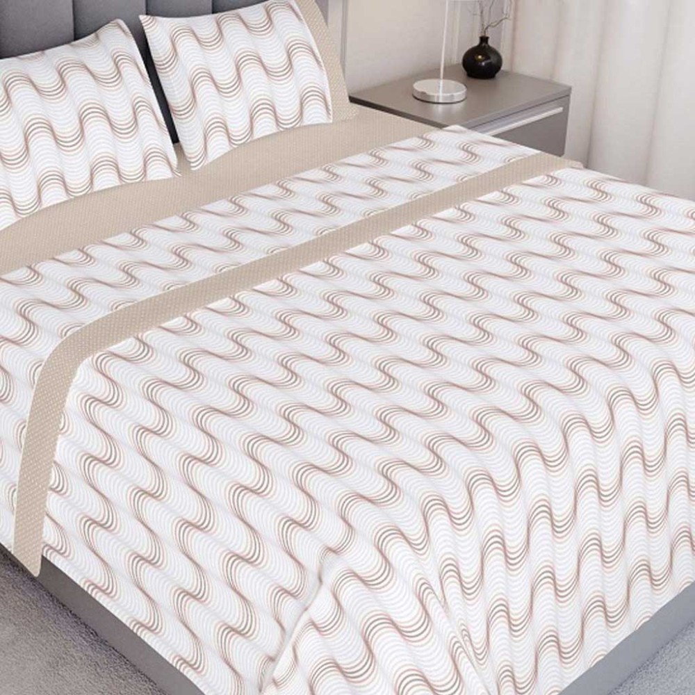 Jogo Cama Algod�o Solteiro Bege Ondas 180X290cm