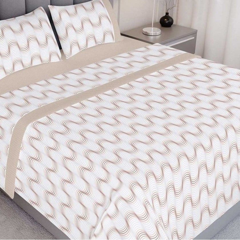Jogo Cama Algodo Solteiro Bege Ondas 180X290cm