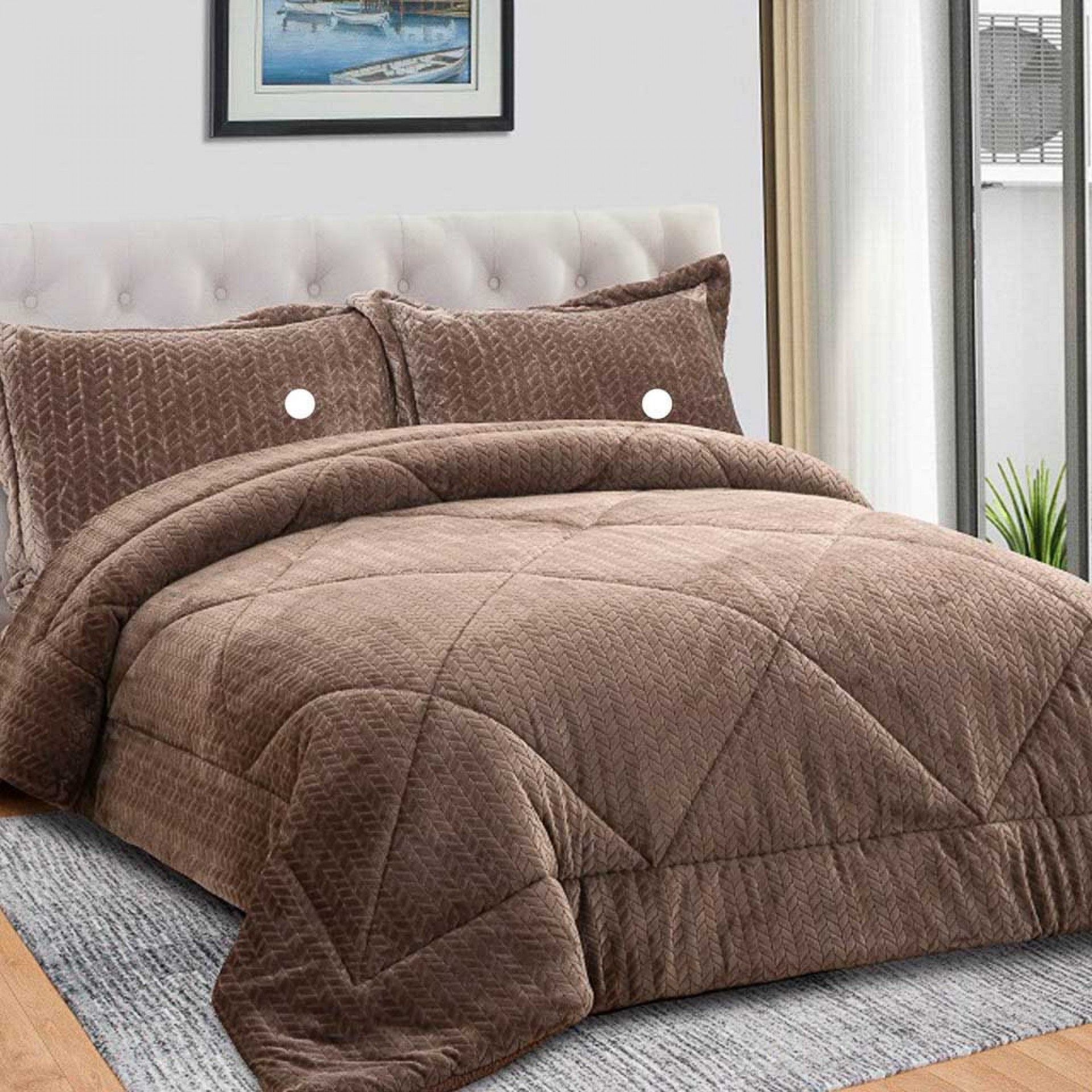 Sherpa Casal Comforter com Almofadas Castanho 240X260cm