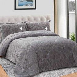 Sherpa Casal Comforter com Almofadas Cinza 240X260cm