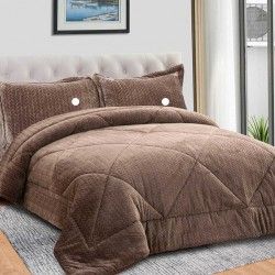 Sherpa Casal Comforter com Almofadas Castanho 240X260cm