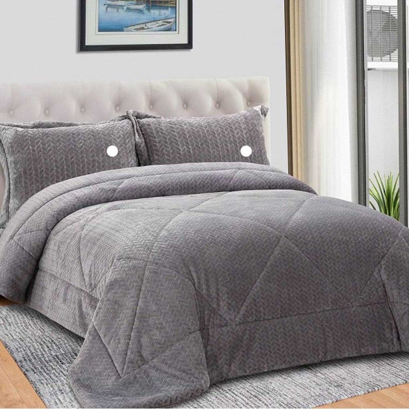 Sherpa Casal Comforter com Almofadas Cinza 240X260cm