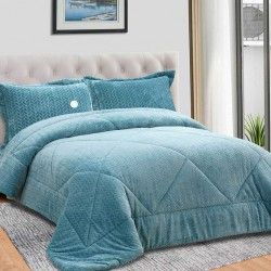Sherpa Casal Comforter com Almofadas Azul 180X260cm