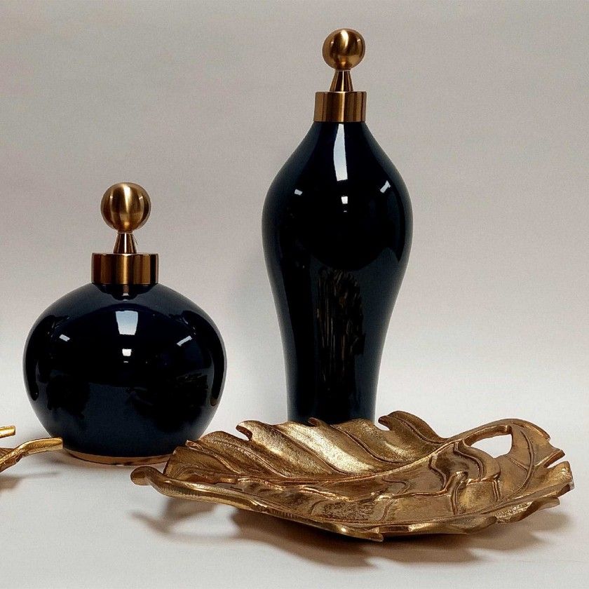 Frasco Decorativo Azul E Dourado 17X17X50CM Frasco Decorativo Azul E Dourado 17X17X50CM