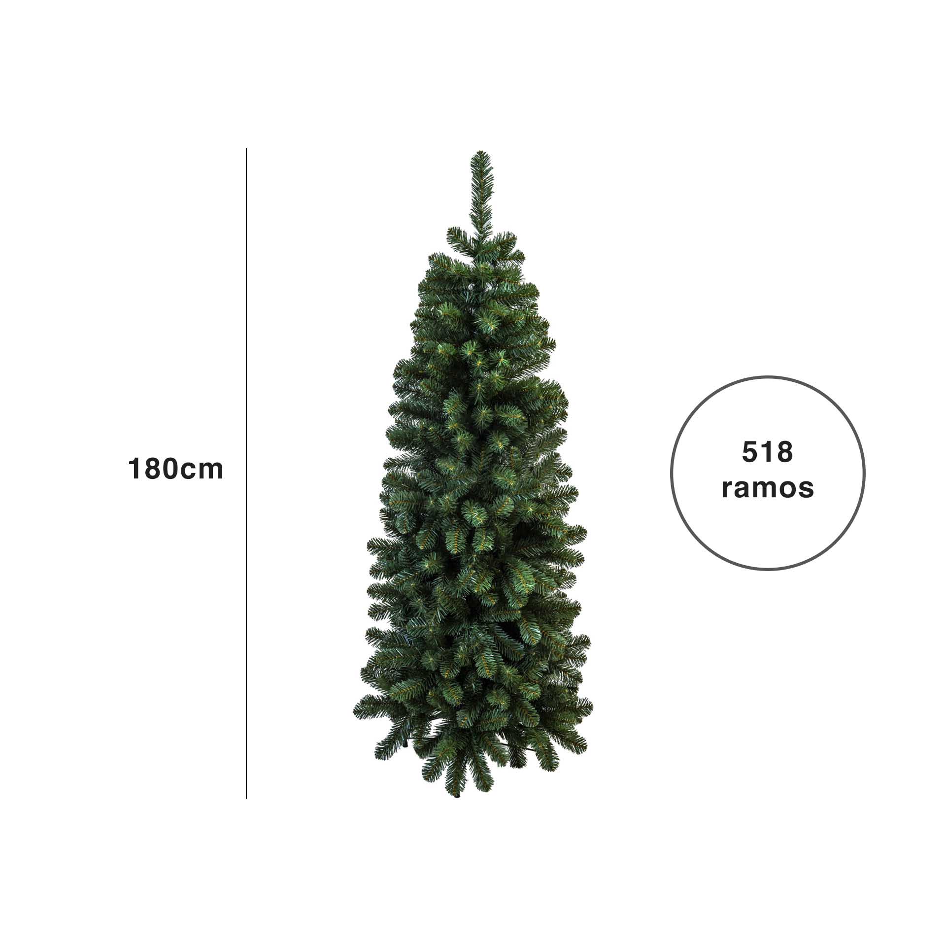 Árvore Natal Verde Slim 180CM 518 Ramos