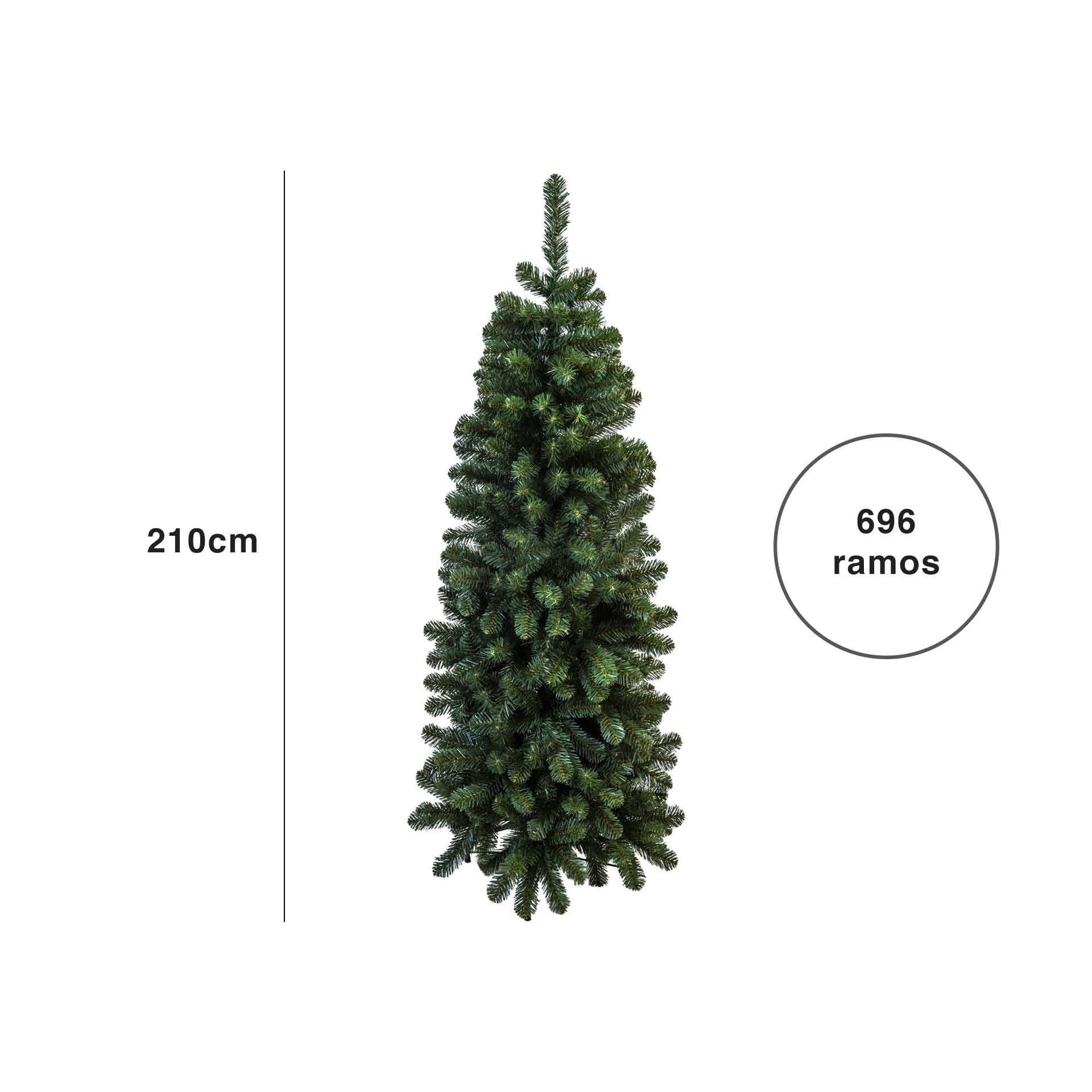 Árvore Natal Verde Slim 210CM 696 Ramos