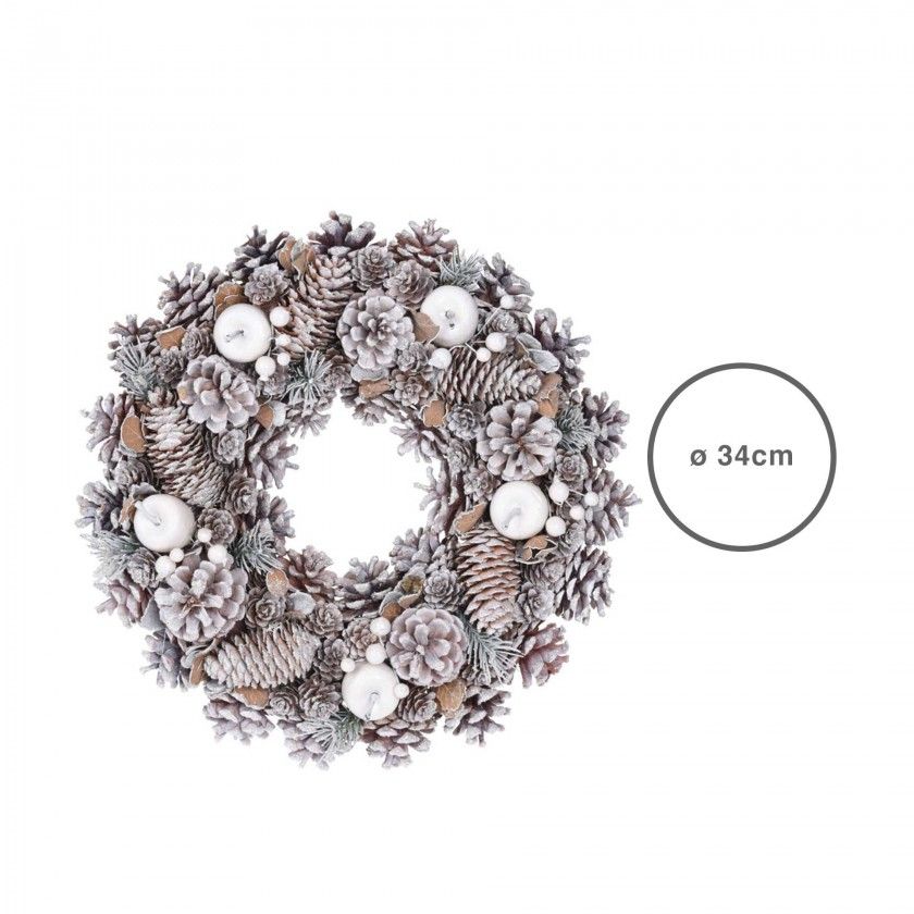 Coroa Natal Pinhas Branca 34CM Coroa Natal Pinhas Branca 34CM