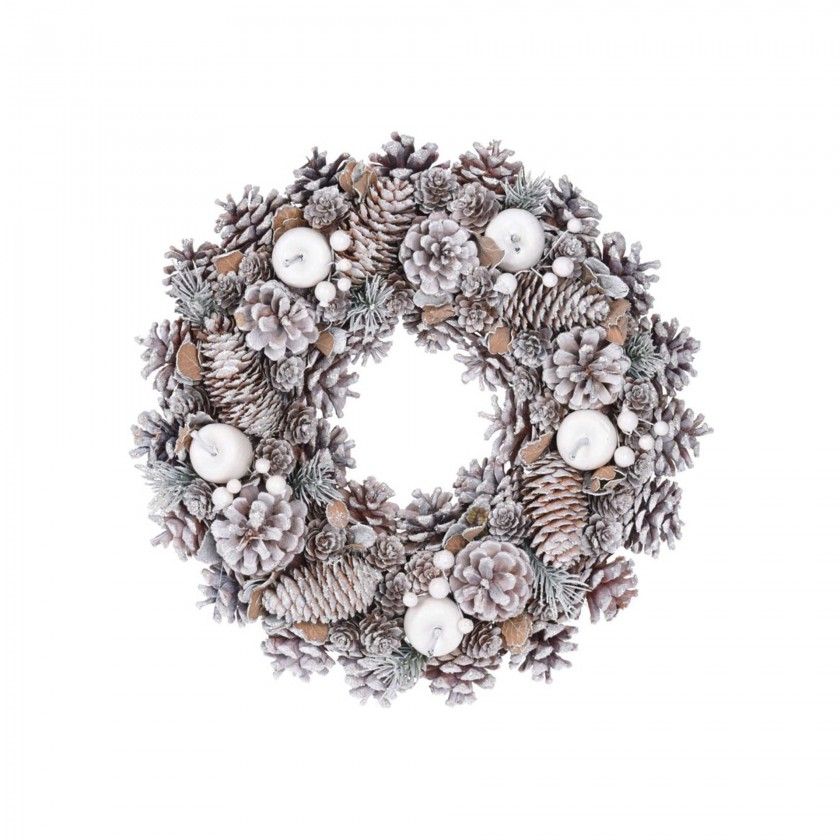 Coroa Natal Pinhas Branca 34CM Coroa Natal Pinhas Branca 34CM