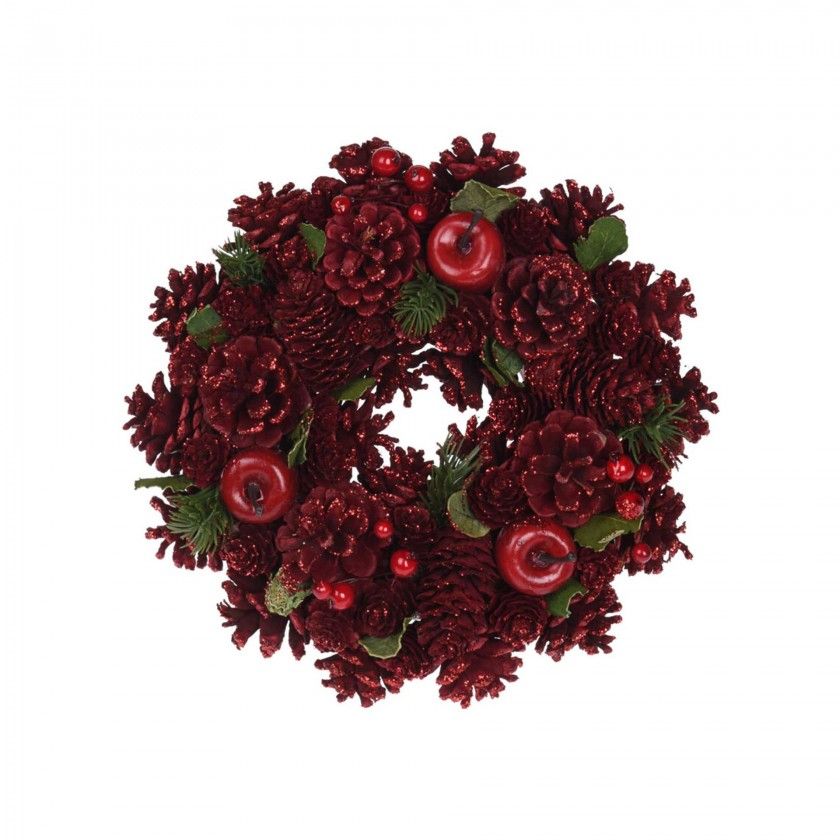 Coroa Natal Pinhas Vermelha 26CM Coroa Natal Pinhas Vermelha 26CM