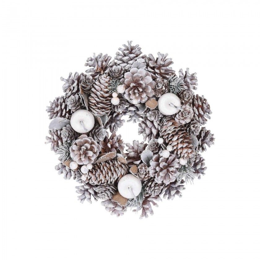 Coroa Natal Pinhas Branca 26CM Coroa Natal Pinhas Branca 26CM