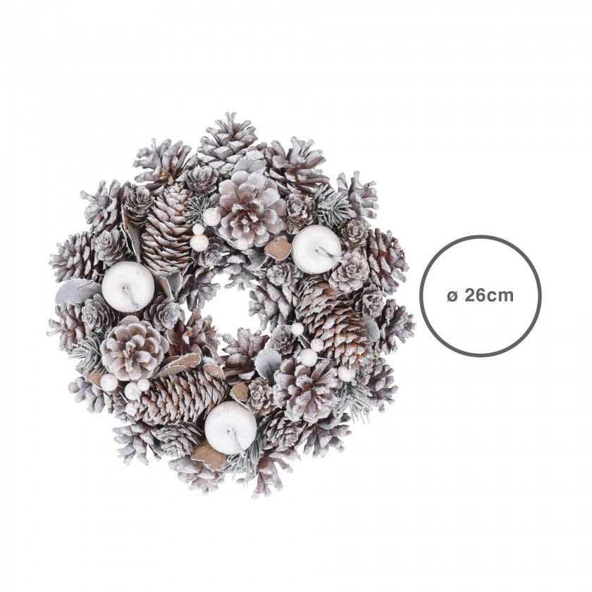 Coroa Natal Pinhas Branca 26CM Coroa Natal Pinhas Branca 26CM