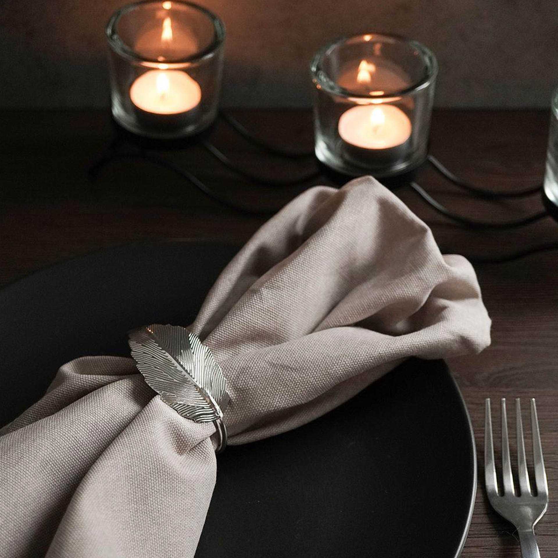 Anel Guardanapos Folha Prateado Pack 4