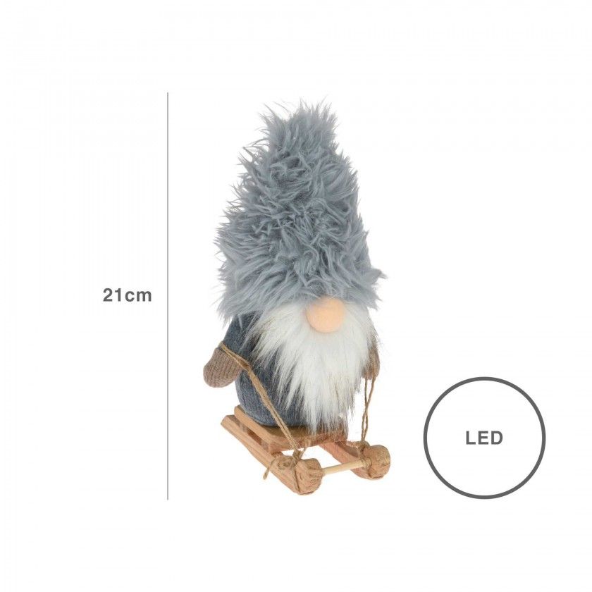 Figura Gnomo Led Cinza 21CM
