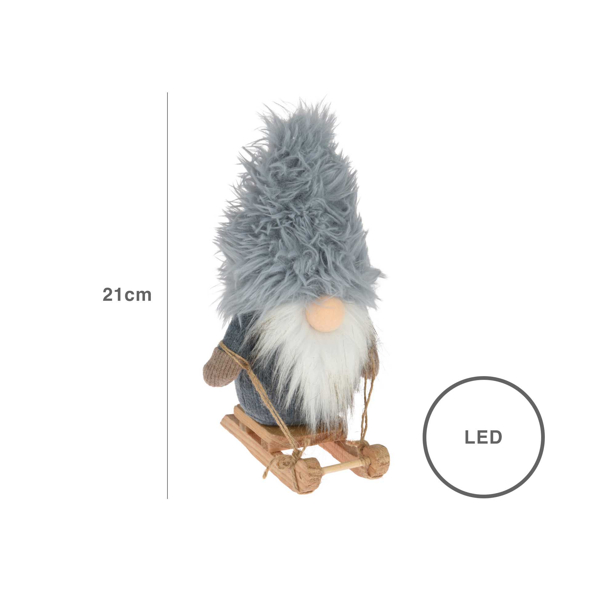 Figura Gnomo Led Cinza 21CM