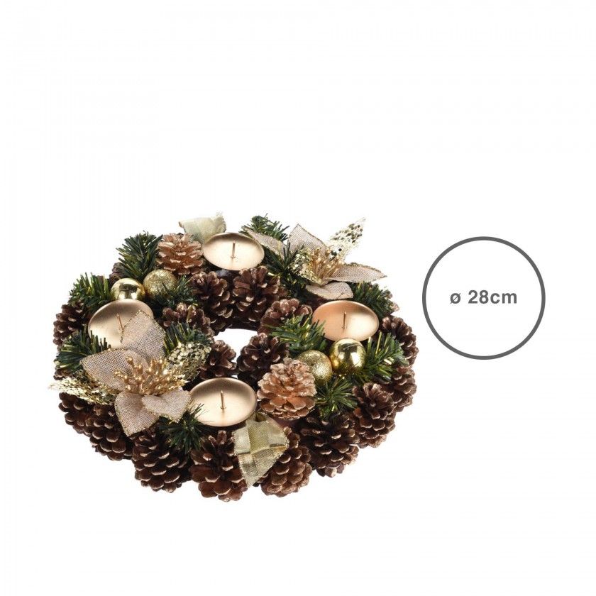 Coroa Natal Pinhas Dourada 28CM Coroa Natal Pinhas Dourada 28CM