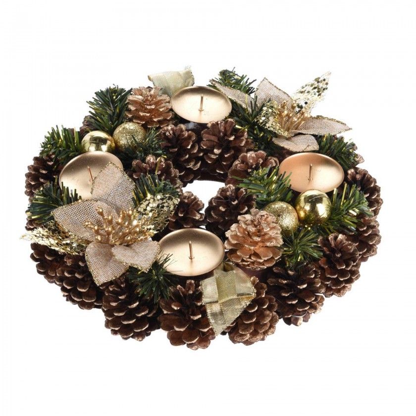 Coroa Natal Pinhas Dourada 28CM Coroa Natal Pinhas Dourada 28CM