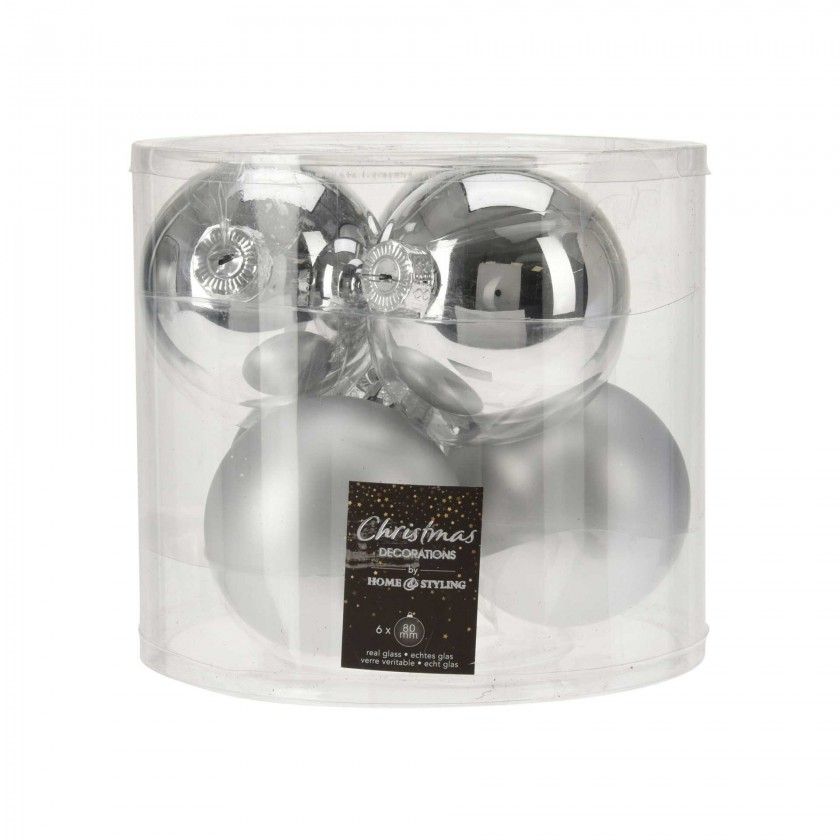 Bola Natal Prateada 8CM Pack 6 Bola Natal Prateada 8CM Pack 6