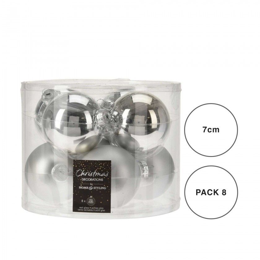 Bola Natal Prateada 7CM Pack 8 Bola Natal Prateada 7CM Pack 8