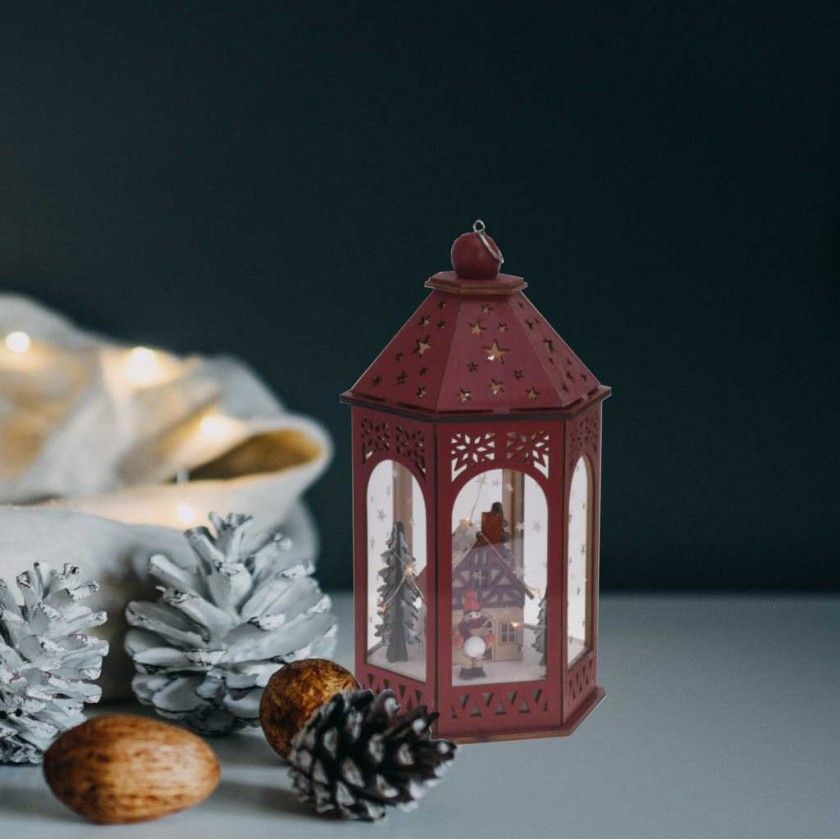 Lanterna Cena de Natal Vermelho 16X14X29CM Lanterna Cena de Natal Vermelho 16X14X29CM