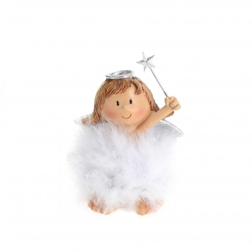 Anjo Decorativo Com Plumas Branco 10CM Anjo Decorativo Com Plumas Branco 10CM