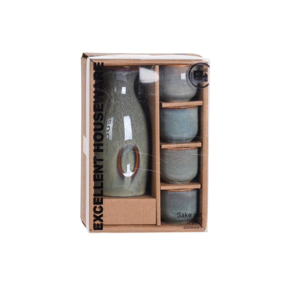 Decanter + 4 Copos Ceramica Azul