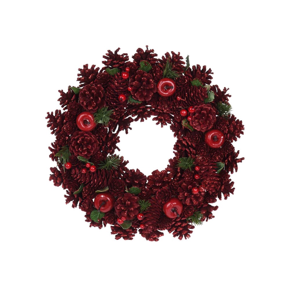 Coroa Natal Pinhas Vermelho 34CM